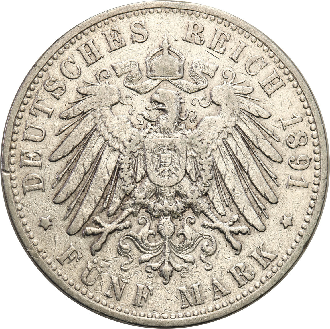 Niemcy, Hamburg. 5 marek 1891 J, Hamburg - RZADKIE